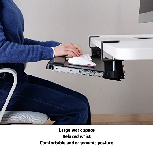 Kantek Desk Clamp Tilting Keyboard Tray, 5 Tilt Angles, Negative and Positive Tilt, Slides Under Desk, 26.8-Inch W x 11.1-Inch D, Black (KT175) - size: 26.8-Inch W x 11.1-Inch D