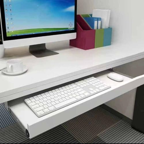 Wooden Keyboard Stand Ergonomic Keyboard Slide Under Desk Slide-Out Keyboard Tray Wall Mountable Shelf for Keyboard and Mouse (White 60cm*27cm) - color: White, size: 60cm*27cm
