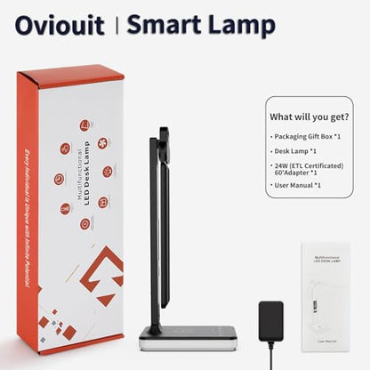LED Desk Lamp with Charger, USB Charging Port, Dual Swing Arm Desk Light with 5 Brightness, 3 Colors, Table Lamp with Clock, Alarm, Date, Temperature, Desk Lamp for Home Office Study (Black) - color: Dual-Head Black
