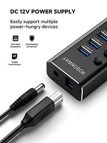 Rosonway 16-Port 96W Powered USB 3.0 Data Hub, Aluminum Housing, RSH-A16 - size: 16-Port Powered USB Hub