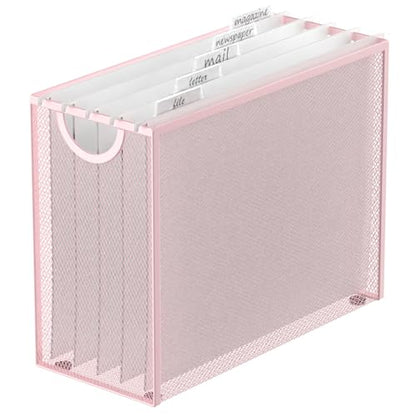 Sinboun Hanging File Organizer Includes 5 Hanging Folders for Office, Pink - color: Pink