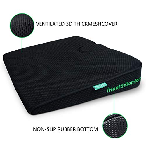 Wedge Seat Cushion Orthopedic Coccyx Tailbone Pain Relief Cushion, Memory Foam Ergonomic Wedge Pillow for Office Chair, Driving, Wheelchair, Gaming Non-Slip Bottom with Portable Handle - size: 16x13.7