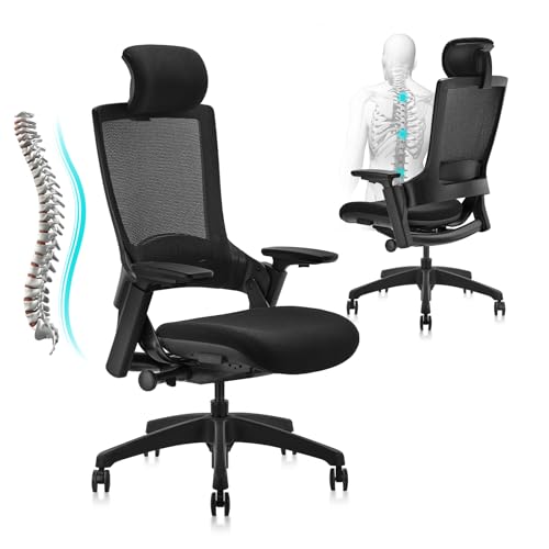 CLATINA Ergonomic High Swivel Executive Chair with Adjustable Height Head 3D Arm Rest Lumbar Support and Upholstered Back for Home Office Black Mesh 2 Pack - color: Black-mesh, size: 2 pack-With headrest