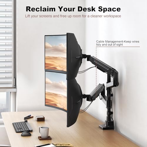 Heavy Duty Dual Monitor Arm for 17-49" Screens, Vertical Stack, 44lbs - color: Black