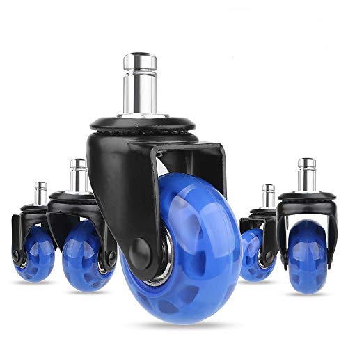 8T8 Upgraded Chair Caster Wheels 2'', Quiet and Smooth Gliding,Heavy Duty Wheels with Plug-in Stem 11X22 (7/16''X7/8''), Safe for Hardwood Carpet Tile Floors, Set of 5 (Blue, 2 inch) - color: Blue