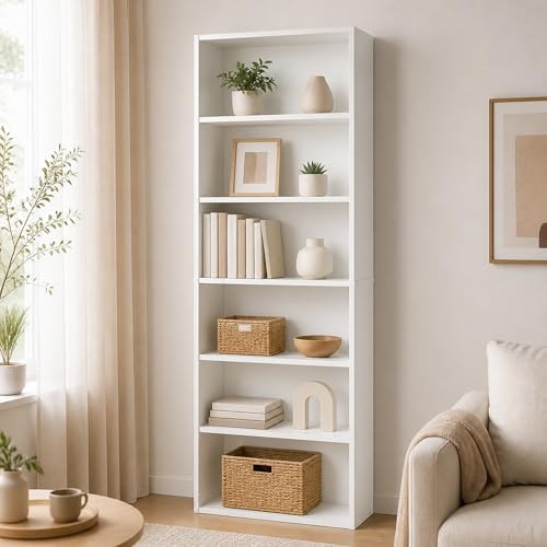 6-Tier Bookshelf with Open Shelf, Standing Bookcase, Storage Organizer, Book Shelf, 9.5 x 24.6 x 71, for Organization and Storage, Home Office, Living Room, Bedroom, White - color: White, size: 6 Tier