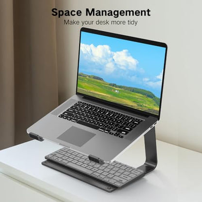 Tonmom Laptop Stand for Desk, Aluminum Laptop Riser Holder | Removable Metal Notebook Stand Ventilated Cooling Computer Riser Compatible with 10-15.6” Laptops