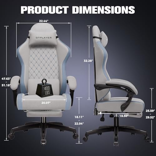 GTPLAYER Gaming Chair, Ergonomic Computer Chair with Footrest and Lumbar Support, High Back Recliner Chair 350lbs, Height Adjustable for Home Office, Grey - color: Grey
