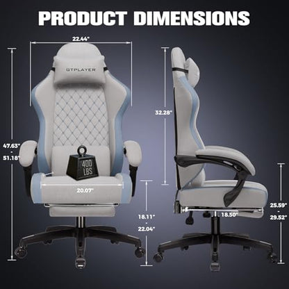 GTPLAYER Gaming Chair, Ergonomic Computer Chair with Footrest and Lumbar Support, High Back Recliner Chair 350lbs, Height Adjustable for Home Office, Grey - color: Grey