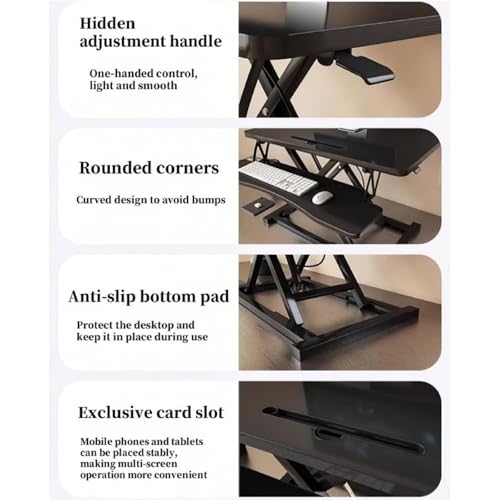Ergonomic Standing Desk Converter, Height Adjustable Sit-Stand Riser with Keyboard Tray, Home Office Workstation for Laptop & Computer Monitor Riser, Easy Gas Spring Lift