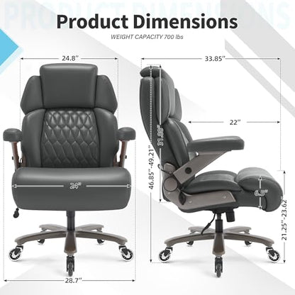 Big and Tall Office Chair 700lbs, Ergonomic High Back Computer Desk Chair | Adjustable Headrest&Lumbar Support, 3D Flip Arms, Large Wheels, Heavy Duty Metal Base, Thick Padded Wide Seat Executive Chair - color: Grey-1