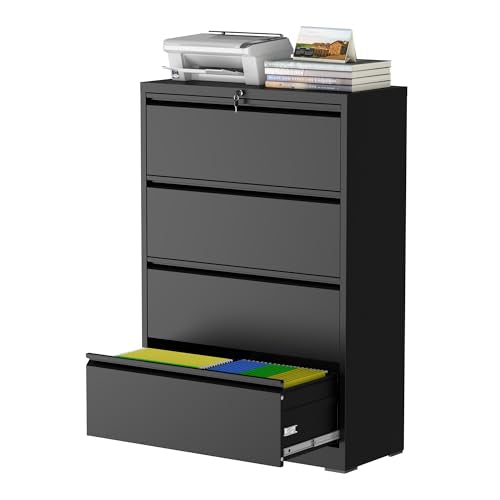 4 Drawer File Cabinet with Lock, Metal File Cabinet, Black - color: Black, size: 52.3"H - 4 Drawer