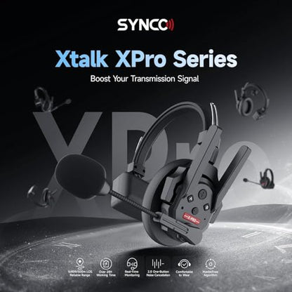 SYNCO Xtalk XPro2 Wireless Intercom Headset System for 2 Users, 500m | Full-Duplex Talk for 2 Users, ENC 2.0, Dual Antennas, 500m Range, 24-Hour Replaceable Battery and 3.5mm Monitoring - size: 2 PCS