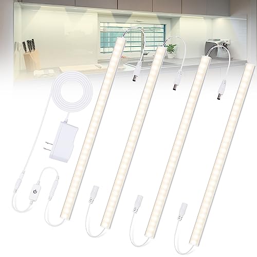 Under Cabinet Lights Plug-in Daylight White 4000K, Dimmable LED Under Cabinet Lighting, 4pcs 12 Inch Under-Counter Light Fixtures with Memory Function, Linkable LED Cabinet Light for Kitchen - color: Natural White, size: 4*12 Inch