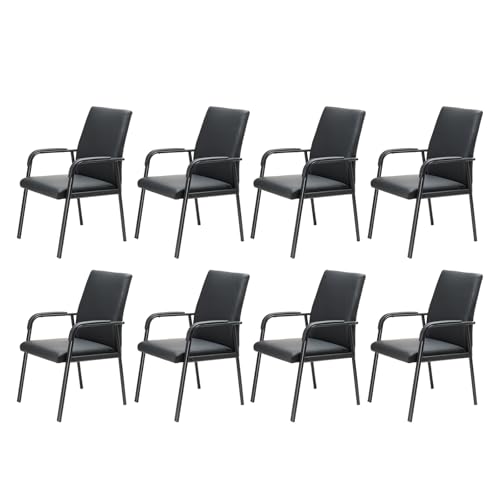 8 Pack Leather Guest Office Desk Chair No Wheels 600 lbs Capacity | Black Modern High Back Reception Guest Conference Room Waiting Room Chairs with Padded Armrests for Seniors - size: 8 PACK