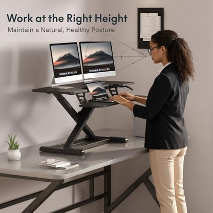 FLEXISPOT Standing Desk Converter 40" Large Desk Riser, Spacious Desktop Riser Sit Stand Computer Workstation with Wide Keyboard Tray, Ergonomic Height Adjustable Stand Up Desk Converter, Black - color: Black, size: 40"
