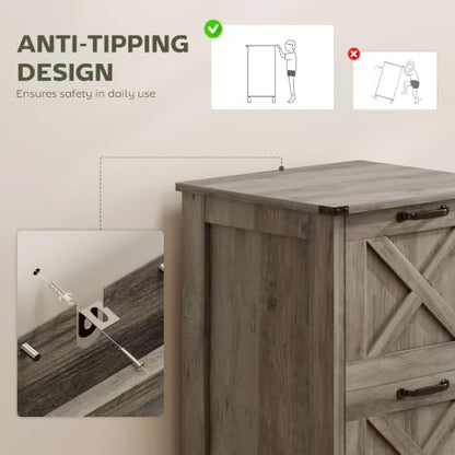 HOMCOM 2 Drawer Vertical File Cabinet, Silent Slides, Distressed Gray - color: Distressed Gray