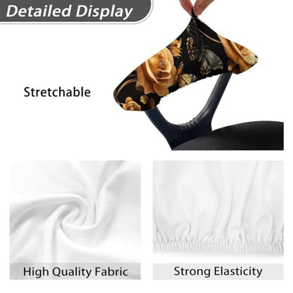 Rose Butterfly Print Office Chair Arm Covers Protectors, Elastic Chair Armrest Slipcovers Soft Comfy Desk Chair Armrest Covers, Universal Game Chair Arm Rest Covers - color: Black and Gold - Rose Butterfly