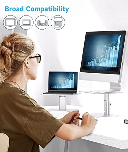 BoYata Monitor Stand, Adjustable Height Metal Desktop Riser, Silver - color: Silver