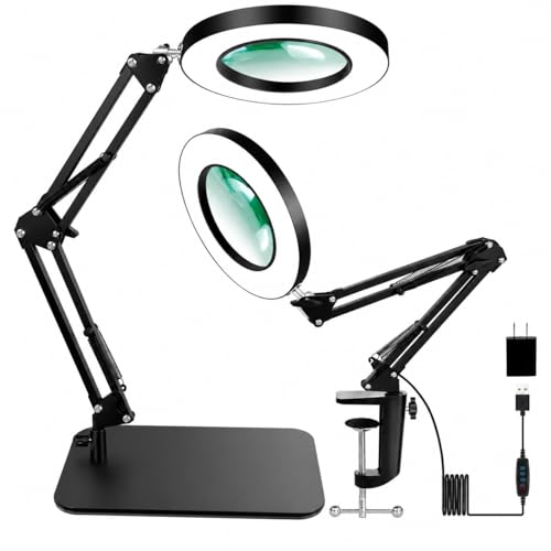 12X Magnifying Glass with Light, Clamp & Base