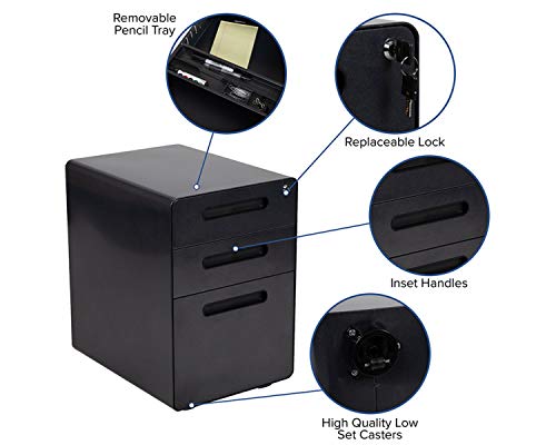 Flash Furniture 3-Drawer Locking Mobile Filing Cabinet, Black - color: Black, style: Ergonomic