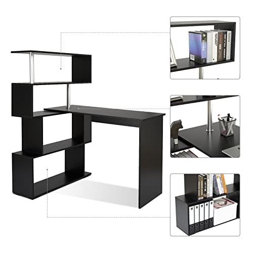 Mondeer 41.7" L-Shaped Desk with 4-Tier Shelves for Home Office in Black - color: Black