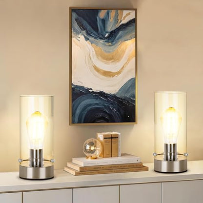 Bedside Table Lamp for Bedroom Living Room, Modern Nightstand Lamp - color: Nickel-Clear