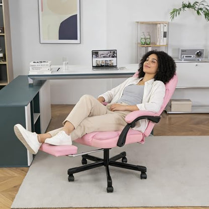 Massage Office Chair with Heat 6 Vibration Points,High Back & Heat, Executive Desk Chair,Big and Tall Office Chair 400lbs, Comfortable Ergonomic Reclining Managerial Chair, PU Leather Pink