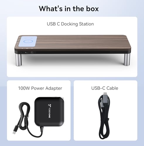 TobenONE MacBook Docking Station 10 in 1 (Monitor Stand, Wireless Charging) | 4K@60Hz HDMI Display, 100W Power Supply, 5 USB Ports, for Dell/Lenovo/HP/MacBook Desktop Accessories Desk, Clutter-Free