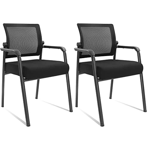 KLASIKA Office Chair No Wheels with Adjustable Mesh Back, Ergonomic Waiting Room Arm Chairs with Thickened Cushion for Desk School Church Guest Reception, 2PK