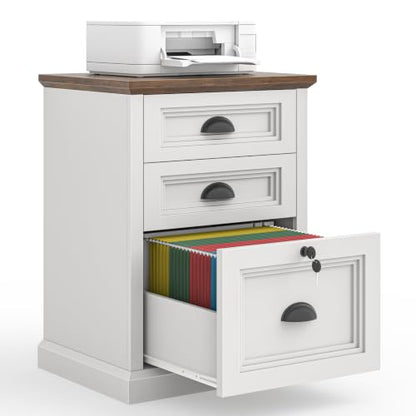 Halitaa Vertical File Cabinet, Filing Cabinet with 3 File Drawers & Lock, Farmhouse Small File Cabinet Fits Letter/A4 Size, Wooden Printer Stand, Home Office Cabinet, White - color: White, size: 3 Drawers