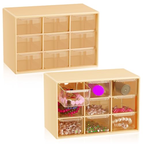 Wenqik 2 Pcs Mini Storage Drawers with 9 Clear Drawers,Yellow - color: Yellow