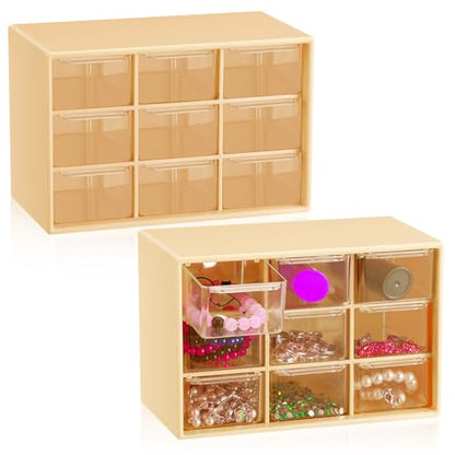 Wenqik 2 Pcs Mini Storage Drawers with 9 Clear Drawers,Yellow - color: Yellow