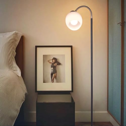 Adjustable Reading Floor Lamp,360°Rotatable Shade,3CCT LED Bulb Include,Black Gooseneck - color: Black Glass Shade