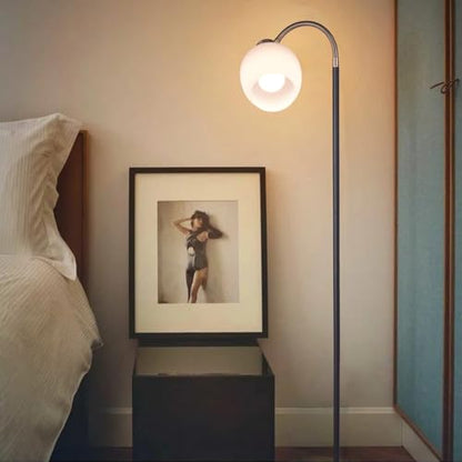 Adjustable Reading Floor Lamp,360°Rotatable Shade,3CCT LED Bulb Include,Black Gooseneck - color: Black Glass Shade