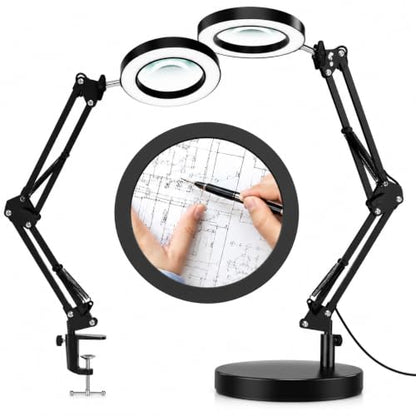 2-in-1 12X Magnifying Lamp with Light, Clamp Desk Magnifier LED