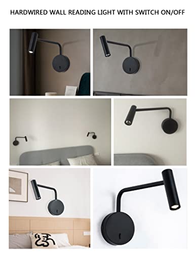 ZEROUNO Wall Mounted Reading Light for Bedroom LED Hardwired Sconce with Switch on/Off Modern 3000K Swing Arm Bedside Wall Mount Lamp (Black) - color: Black