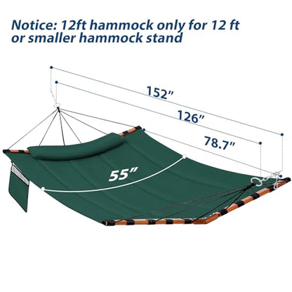 TegerDeger 12FT 2 Person Hammock with V Shaped Spreader Bar -Dark Green - color: Dark Green