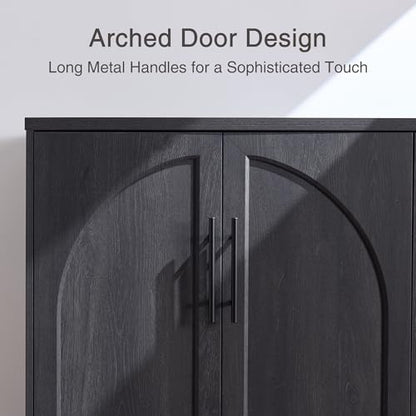 Fatmok Buffet Cabinet with Storage, 59'' Modern Arched Sideboard Cabinet w/Adjustable Shelves, Wood Media TV Console Table Credenza for Living Room Hallway Entryway, Black Grey - color: A-black Grey