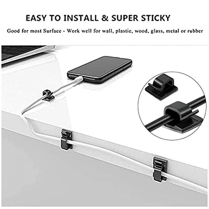 Cable Management Organizer Kit 2 Cable Sleeve Split with 41Self Adhesive Cable Clips Holder, 10pcs and 2 Roll Self Adhesive tie and 100 Fastening Cable Ties for TV Office Home Electronics etc