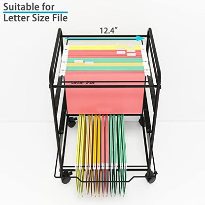 PUNCIA 2-Tier Metal File Cart with Wheels Pull-Out Rolling Folder Organizer - size: 2 Tiers