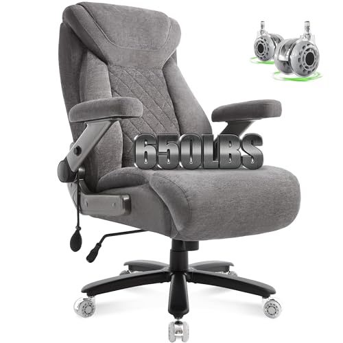 650lbs Big and Tall Office Chair with Thick Spring Cushion,5D Flip Arm Ergonomic Executive Office Chair Adjustable Lumbar Airbag&Extra Wide,Comfy Large Padded Heavy Duty Game Chair,Greycloth - color: Greycloth
