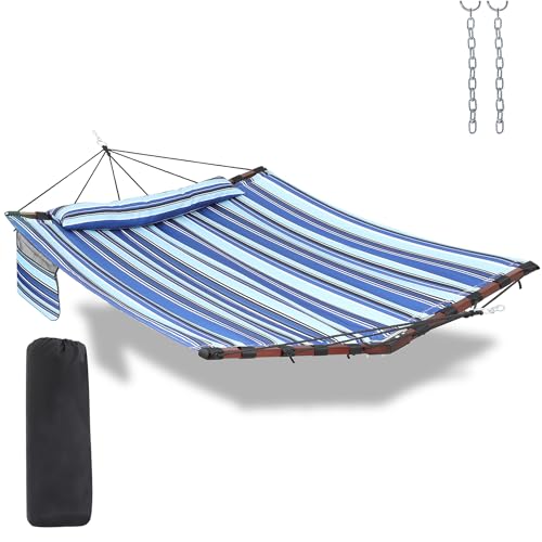 TegerDeger 12FT 2 Person Hammock with V Shaped Spreader Bar -Blue Stripes - color: Blue Stripes