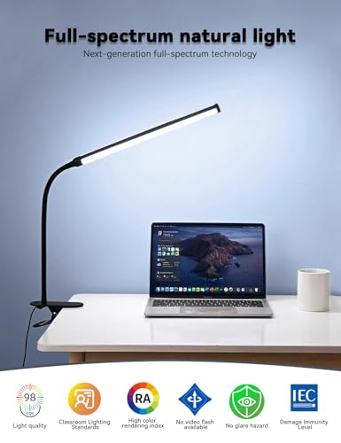 2 Pack LED Desk Lamp with Clamp,Eye-Friendly Clip on Lights for Home Office Study Reading,3 Modes 10 Brightness,Long Flexible Goose-Neck,Swing Arm Architect Task Table Lamps USB Usage - color: Black, size: 11inch/2 pack
