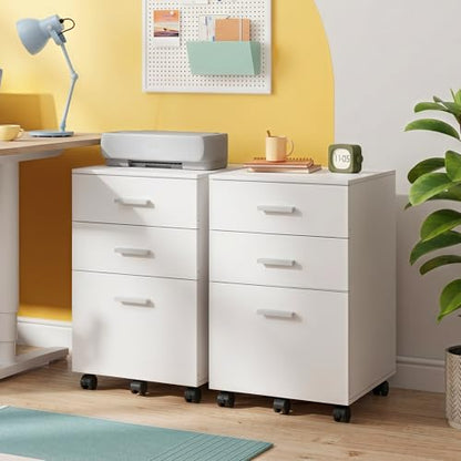 DEVAISE 3 Drawer Wood Mobile File Cabinet, Rolling Filing Cabinet for Letter/A4 Size, White - color: White, size: 15.7"D x 16.2"W x 25.7"H