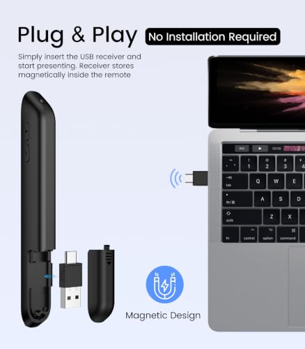 Green Light Presentation Clicker for Teachers – USB-C Rechargeable Wireless Presenter for PowerPoint/Keynote/Google Slides, Plug & Play Remote for Mac/Windows/Laptop - size: Green+Rechargeable