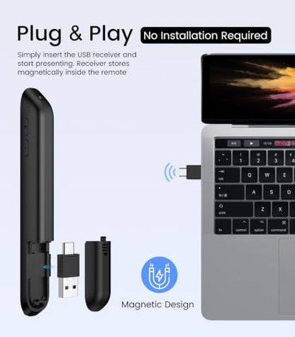 Green Light Presentation Clicker for Teachers – USB-C Rechargeable Wireless Presenter for PowerPoint/Keynote/Google Slides, Plug & Play Remote for Mac/Windows/Laptop - size: Green+Rechargeable
