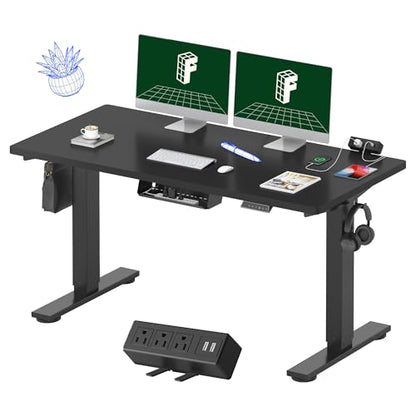 FLEXISPOT EN2 55"x28" Standing Desk with Power Strip Bundle, Black | One-Piece Desktop, Easy-Access Clamp Power Strip Bundle, Organized Cable Management, Modern Home Office Setup - color: Black Frame + Black Top, size: 55x28
