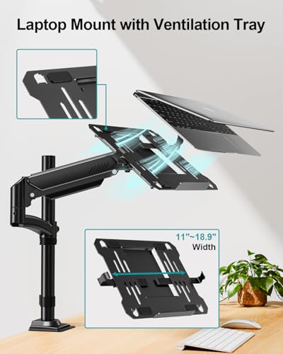 MOUNT PRO Laptop Arm Desk Mount for Max 22lbs 17" Laptop & Max 32" Monitor | Single Monitor Arm with VESA Laptop Tray, Full Motion Laptop Arm with Adjustable Angle, Swivel Notebook Bracket VESA 75/100mm - size: With Pole
