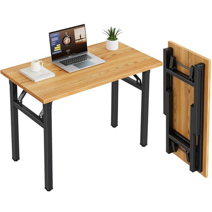 Need Small Folding Computer Desk, 35.8 Inch Writing Table, Teak & Black - color: Teak & Black, size: 35.8 inches